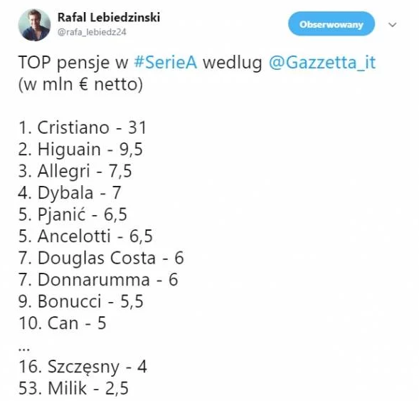 TOP pensje w Serie A. DWÓCH TRENERÓW W CZOŁOWEJ 10